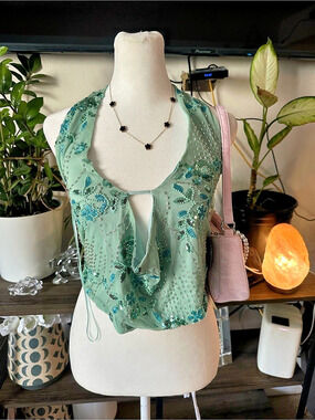 ✨ Studio 12 Mint Green Beaded Mesh Halter Top ✨